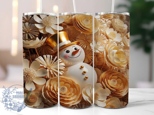 3D Gold Snowman Christmas Tumbler, Metallic Snowman Wrap, Gold Holiday Sublimation Design, 20oz Snowman Tumbler, Festive Gold Art, Whimsical Christmas Mug, Shiny Snowman Cup Sublimation ToriDesigns 