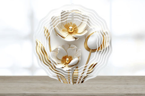 3d Gold Tulip Flowers Wind Spinner Sublimation Regulrcrative 