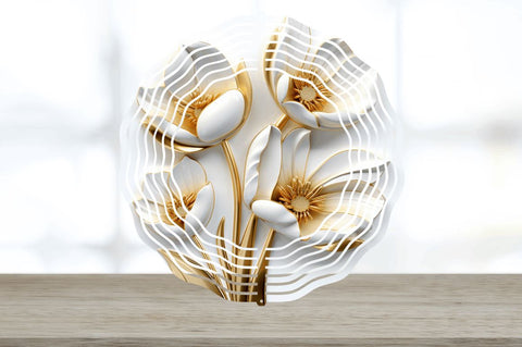 3d Gold Tulip Flowers Wind Spinner Sublimation Regulrcrative 