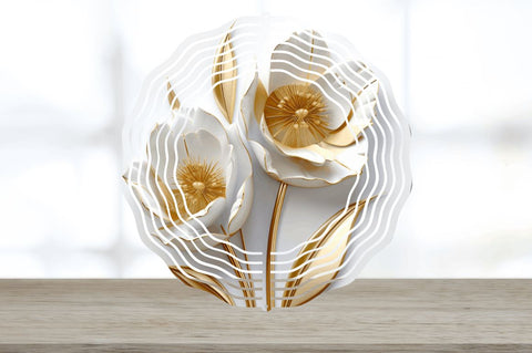 3d Gold Tulip Flowers Wind Spinner Sublimation Regulrcrative 
