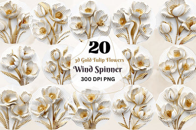 3d Gold Tulip Flowers Wind Spinner Sublimation Regulrcrative 