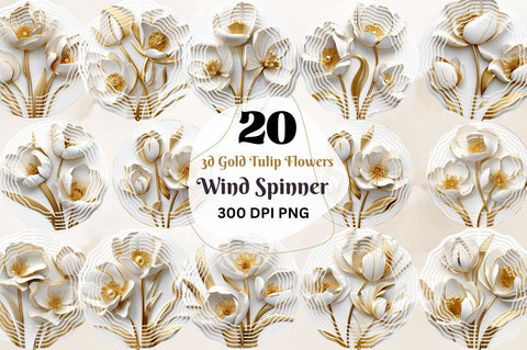 3d Gold Tulip Flowers Wind Spinner Sublimation Regulrcrative 