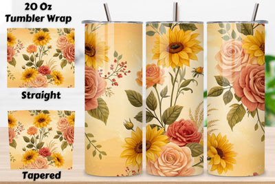 3D Golden Hour Floral Seamless Tumbler Wrap, Warm Tones for Spring Evenings, seamless tumbler wrap, golden hour design, warm floral wrap, watercolor spring design, 20oz skinny tumbler, tapered tumbler wrap, straight tumbler design Sublimation FloridPrintables 