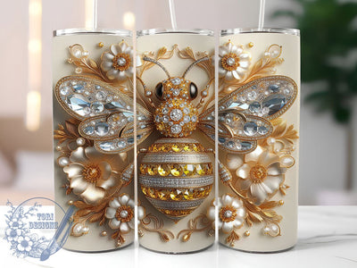 3D Golden Luxury Bee Tumbler, Luxury Floral Tumbler, 3D Bee Wrap, Elegant Floral Wrap, Sparkle Bee Wrap, Sublimation Design, Trendy Gift Idea Sublimation ToriDesigns 