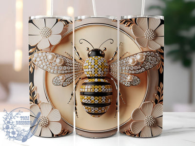 3D Golden Luxury Bee Tumbler, Luxury Floral Tumbler, 3D Bee Wrap, Elegant Floral Wrap, Sparkle Bee Wrap, Sublimation Design, Trendy Gift Idea Sublimation ToriDesigns 