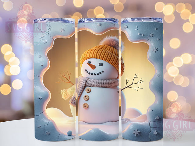 3D Golden Snowman Christmas Tumbler, 3D Design, Hole In Wall, Christmas Wrap, Holiday Tumbler, 20oz Tumbler, Sublimation Print Sublimation SvggirlplusArt 