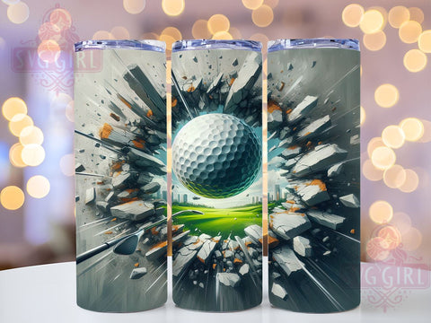 3D Golf Ball Tumbler, Golf Wall Art, Smashing Golf Ball, PNG Wrap, Sublimation Design, Golf Gifts, Sports Drinkware, Golf Lover Decor Sublimation SvggirlplusArt 