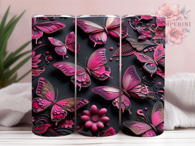 3D Gothic Butterfly Tumbler Wrap, Pink Black Tumbler Design, 20oz Sublimation Wrap, Gothic Butterfly Tumbler, Glam Tumbler Wrap, 3D Floral Tumbler Design, Edgy Butterfly Sublimation Sublimation Li Zamperini 