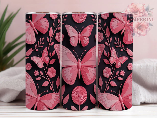 3D Gothic Butterfly Tumbler Wrap, Pink Black Tumbler Design, 20oz Sublimation Wrap, Gothic Butterfly Tumbler, Glam Tumbler Wrap, 3D Floral Tumbler Design, Edgy Butterfly Sublimation Sublimation Li Zamperini 
