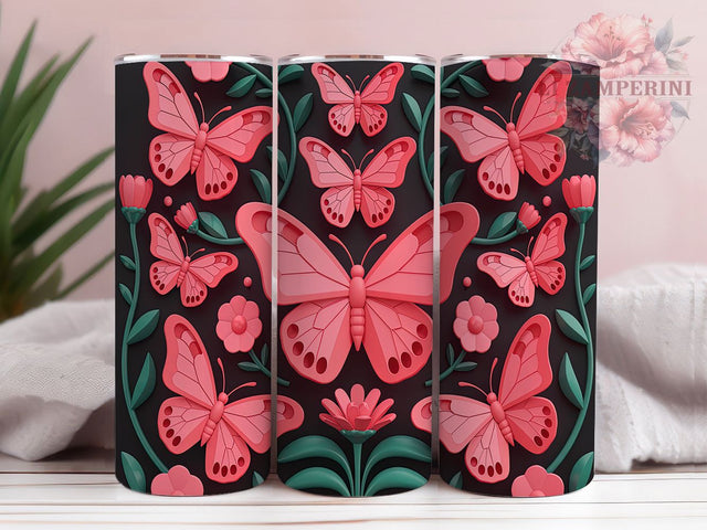 3D Gothic Butterfly Tumbler Wrap, Pink Black Tumbler Design, 20oz Sublimation Wrap, Gothic Butterfly Tumbler, Glam Tumbler Wrap, 3D Floral Tumbler Design, Edgy Butterfly Sublimation Sublimation Li Zamperini 