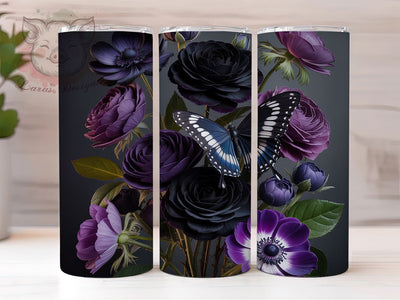 3D Gothic Rose Butterfly 20oz Tumbler, Black Rose Design, Butterfly Sublimation PNG, 20oz Tumbler Sublimation, Dark Floral Cup Wrap, Gothic Sublimation Design, Digital Rose Butterfly Wrap Sublimation Lara' s Designs 