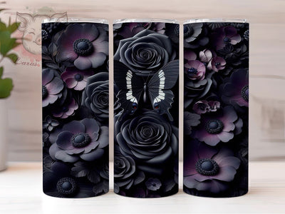 3D Gothic Rose Butterfly 20oz Tumbler, Black Rose Design, Butterfly Sublimation PNG, 20oz Tumbler Sublimation, Dark Floral Cup Wrap, Gothic Sublimation Design, Digital Rose Butterfly Wrap Sublimation Lara' s Designs 