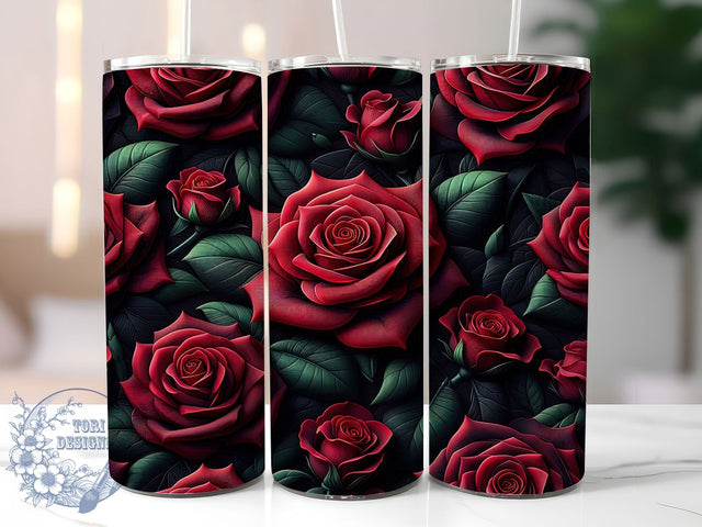 3D Gothic Roses 20oz Tumbler, Red Black Floral Cup Wrap, Gothic Rose Design, Sublimation Tumbler Wrap, 20Oz Tumbler Design, Artistic Flower Cup, Stylish Dark Rose Wrap Sublimation ToriDesigns 