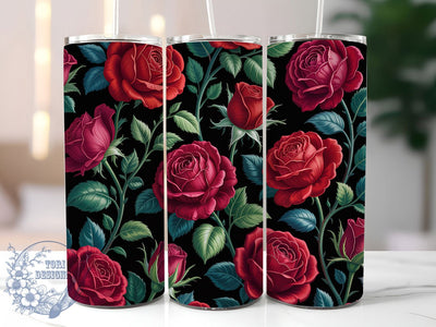 3D Gothic Roses 20oz Tumbler, Red Black Floral Cup Wrap, Gothic Rose Design, Sublimation Tumbler Wrap, 20Oz Tumbler Design, Artistic Flower Cup, Stylish Dark Rose Wrap Sublimation ToriDesigns 