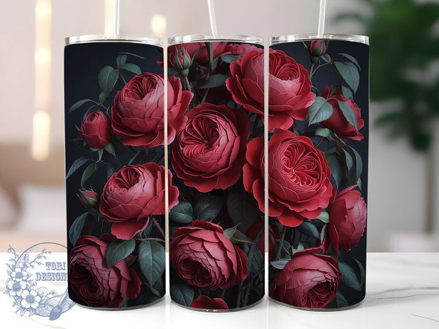 3D Gothic Roses 20oz Tumbler, Red Black Floral Cup Wrap, Gothic Rose Design, Sublimation Tumbler Wrap, 20Oz Tumbler Design, Artistic Flower Cup, Stylish Dark Rose Wrap Sublimation ToriDesigns 