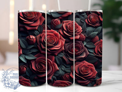 3D Gothic Roses 20oz Tumbler, Red Black Floral Cup Wrap, Gothic Rose Design, Sublimation Tumbler Wrap, 20Oz Tumbler Design, Artistic Flower Cup, Stylish Dark Rose Wrap Sublimation ToriDesigns 