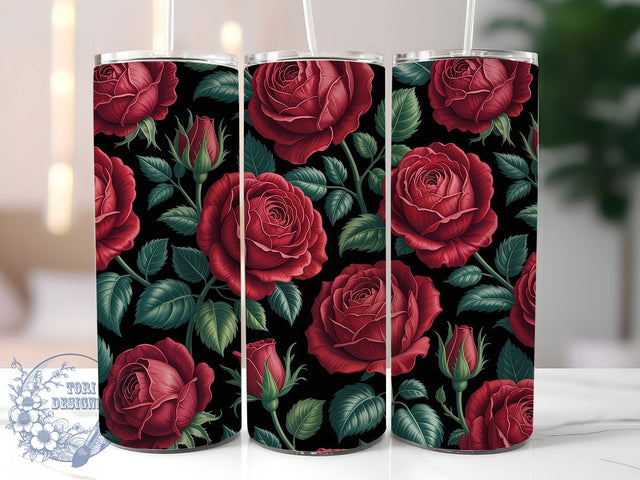 3D Gothic Roses 20oz Tumbler, Red Black Floral Cup Wrap, Gothic Rose Design, Sublimation Tumbler Wrap, 20Oz Tumbler Design, Artistic Flower Cup, Stylish Dark Rose Wrap Sublimation ToriDesigns 