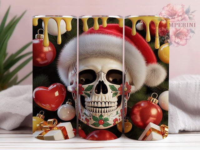 3D Gothic Skull Christmas Tumbler, Gothic Holiday Wrap, Festive Skull Sublimation Design, Dark Christmas Cup, 20Oz Skinny Tumbler Wrap, Alternative Xmas Mug, Edgy Holiday Design Sublimation Li Zamperini 