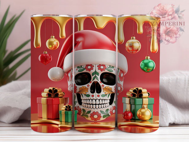 3D Gothic Skull Christmas Tumbler, Gothic Holiday Wrap, Festive Skull Sublimation Design, Dark Christmas Cup, 20Oz Skinny Tumbler Wrap, Alternative Xmas Mug, Edgy Holiday Design Sublimation Li Zamperini 