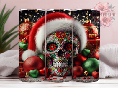 3D Gothic Skull Christmas Tumbler, Gothic Holiday Wrap, Festive Skull Sublimation Design, Dark Christmas Cup, 20Oz Skinny Tumbler Wrap, Alternative Xmas Mug, Edgy Holiday Design Sublimation Li Zamperini 