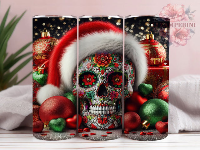 3D Gothic Skull Christmas Tumbler, Gothic Holiday Wrap, Festive Skull Sublimation Design, Dark Christmas Cup, 20Oz Skinny Tumbler Wrap, Alternative Xmas Mug, Edgy Holiday Design Sublimation Li Zamperini 