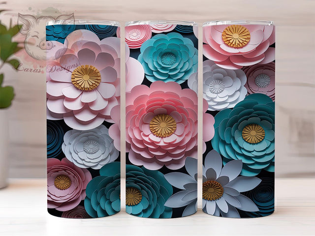 3D Green Pink Roses Tumbler, Green Pink Rose Tumbler, 20Oz Sublimation, Floral 3D Printable, Pastel Rose Design, Elegant Floral Wrap, Green Pink Roses Art Sublimation Lara' s Designs 