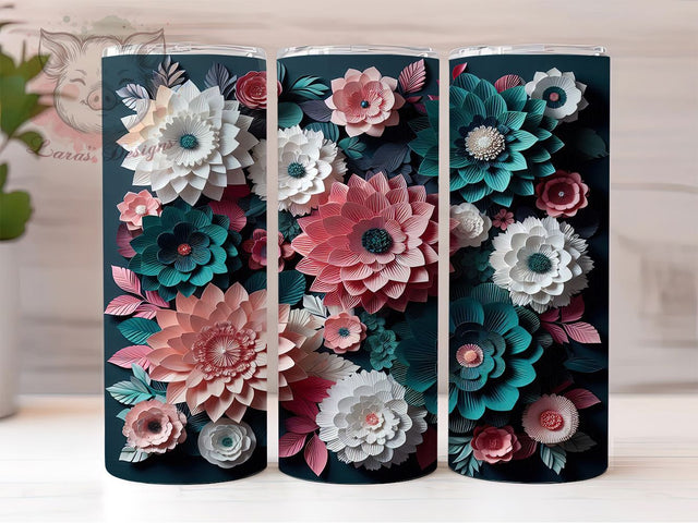 3D Green Pink Roses Tumbler, Green Pink Rose Tumbler, 20Oz Sublimation, Floral 3D Printable, Pastel Rose Design, Elegant Floral Wrap, Green Pink Roses Art Sublimation Lara' s Designs 