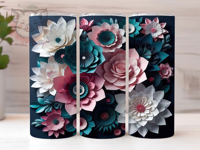 3D Green Pink Roses Tumbler, Green Pink Rose Tumbler, 20Oz Sublimation, Floral 3D Printable, Pastel Rose Design, Elegant Floral Wrap, Green Pink Roses Art Sublimation Lara' s Designs 