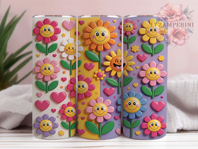 3D Groovy Puffy Flower Tumbler, Inflated Puff Wrap, Fun 3D Design, Sublimation Tumbler, 20oz Skinny Cup, Retro Drinkware, Floral Pattern Sublimation Li Zamperini 