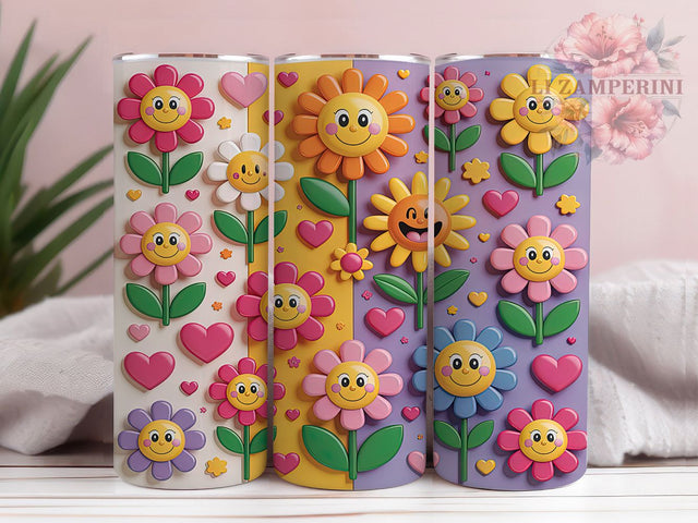 3D Groovy Puffy Flower Tumbler, Inflated Puff Wrap, Fun 3D Design, Sublimation Tumbler, 20oz Skinny Cup, Retro Drinkware, Floral Pattern Sublimation Li Zamperini 