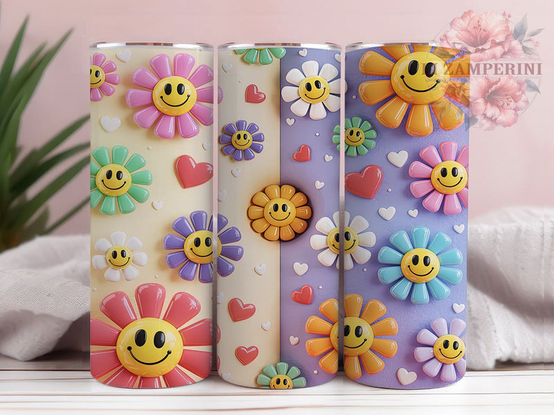 3D Groovy Puffy Flower Tumbler, Inflated Puff Wrap, Fun 3D Design, Sublimation Tumbler, 20oz Skinny Cup, Retro Drinkware, Floral Pattern Sublimation Li Zamperini 