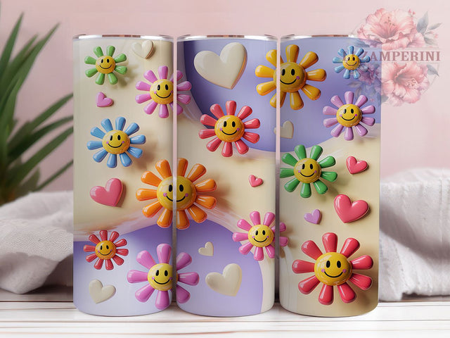 3D Groovy Puffy Flower Tumbler, Inflated Puff Wrap, Fun 3D Design, Sublimation Tumbler, 20oz Skinny Cup, Retro Drinkware, Floral Pattern Sublimation Li Zamperini 