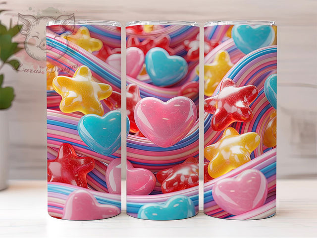 3D Gummy Candy Tumbler, Gummy Candy Style, Sweet Treat Wrap, Fun Colorful Design, Playful Seamless Print, Cute Chic Aesthetic, 20Oz Tumbler, Sublimation Sublimation Lara' s Designs 