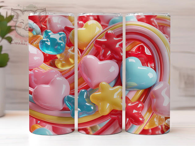 3D Gummy Candy Tumbler, Gummy Candy Style, Sweet Treat Wrap, Fun Colorful Design, Playful Seamless Print, Cute Chic Aesthetic, 20Oz Tumbler, Sublimation Sublimation Lara' s Designs 