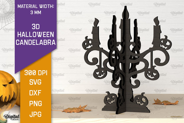 3D Halloween Candelabra Laser Cut. Halloween Decoration SVG SVG Evgenyia Guschina 