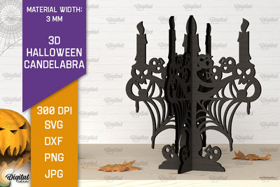 3D Halloween Candelabra Laser Cut. Halloween Decoration SVG SVG Evgenyia Guschina 