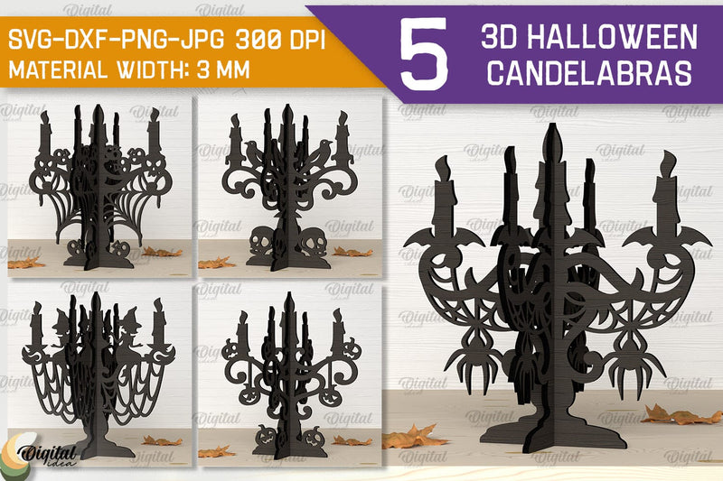 3D Halloween Candelabras Laser Cut Bundle. Halloween Decor SVG Evgenyia Guschina 