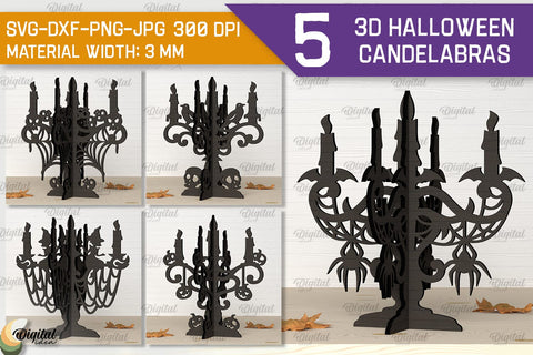 3D Halloween Candelabras Laser Cut Bundle. Halloween Decor SVG Evgenyia Guschina 