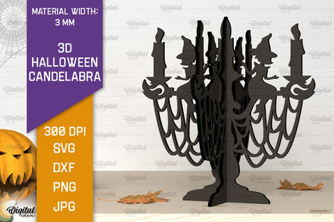 3D Halloween Candelabras Laser Cut Bundle. Halloween Decor SVG Evgenyia Guschina 