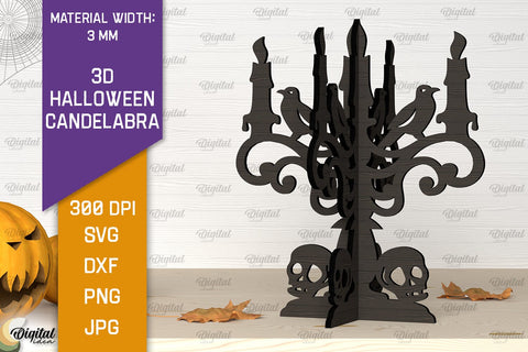 3D Halloween Candelabras Laser Cut Bundle. Halloween Decor SVG Evgenyia Guschina 