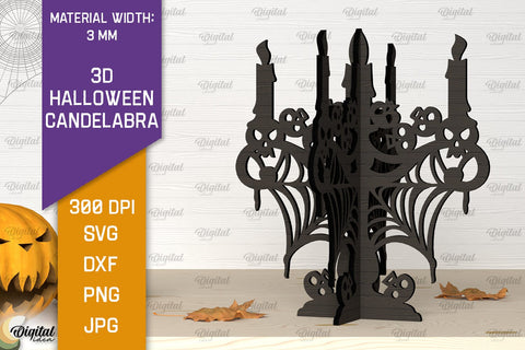 3D Halloween Candelabras Laser Cut Bundle. Halloween Decor SVG Evgenyia Guschina 