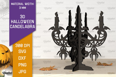 3D Halloween Candelabras Laser Cut Bundle. Halloween Decor SVG Evgenyia Guschina 