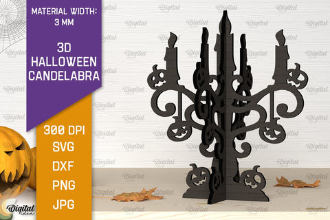 3D Halloween Candelabras Laser Cut Bundle. Halloween Decor SVG Evgenyia Guschina 