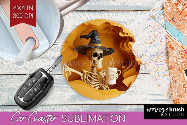 3D Halloween Car Coaster PNG - Spooky Coaster Sublimatoin Sublimation OrangeBrushStudio 