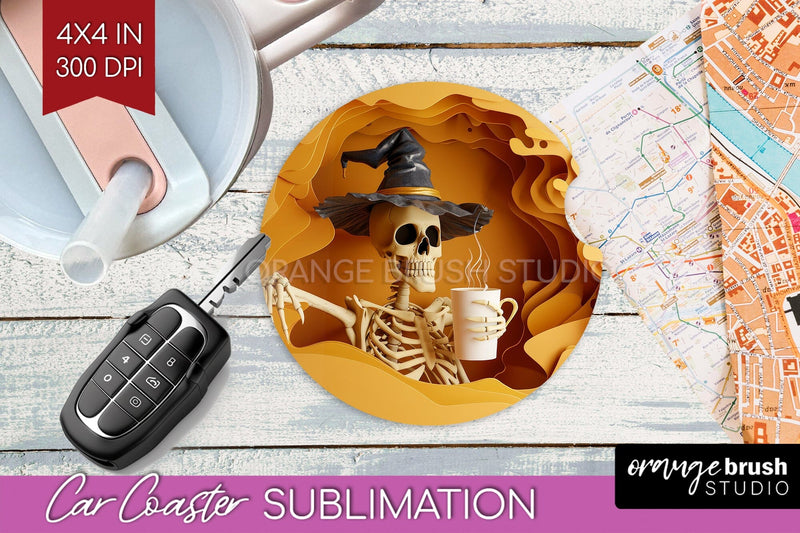 3D Halloween Car Coaster PNG - Spooky Coaster Sublimatoin Sublimation OrangeBrushStudio 