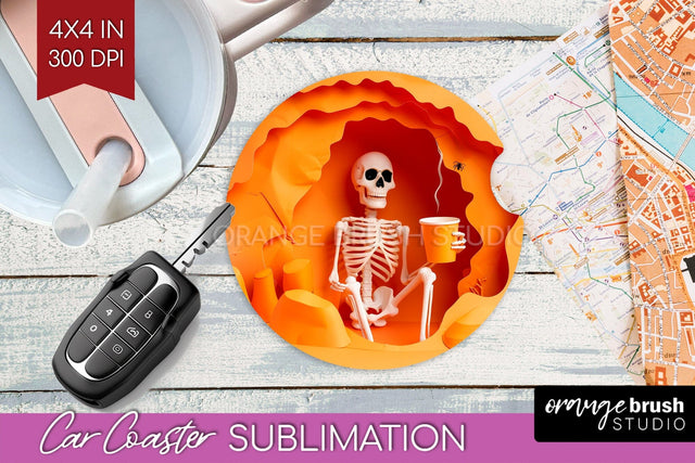 3D Halloween Car Coaster PNG - Spooky Coaster Sublimatoin Sublimation OrangeBrushStudio 
