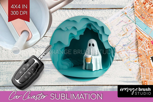 3D Halloween Car Coaster PNG - Spooky Coaster Sublimatoin Sublimation OrangeBrushStudio 