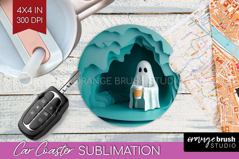 3D Halloween Car Coaster PNG - Spooky Coaster Sublimatoin Sublimation OrangeBrushStudio 