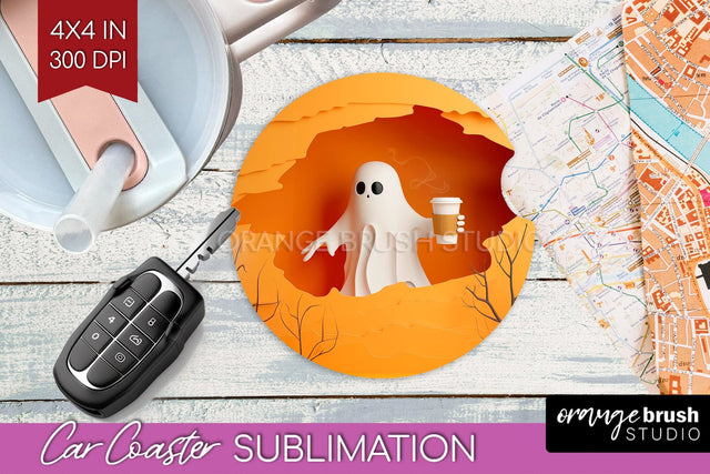 3D Halloween Car Coaster PNG - Spooky Coaster Sublimatoin Sublimation OrangeBrushStudio 