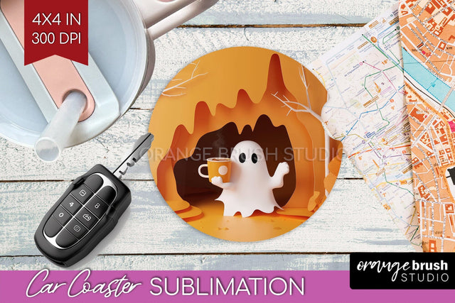 3D Halloween Car Coaster PNG - Spooky Coaster Sublimatoin Sublimation OrangeBrushStudio 